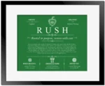 Rush personalized surname meaning in Dark Green with Black Matte Frame