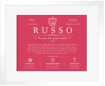 Russo surname history and heritage in Red with White Matte Frame