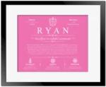 Ryan last name meaning and origin in Pink with Black Matte Frame