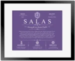 Salas family name meaning and history in Purple with Black Matte Frame