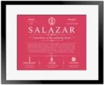 Salazar family name origin and history in Red with Black Matte Frame