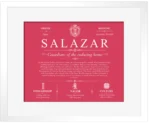 Salazar family name origin and history in Red with White Matte Frame