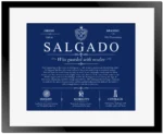 Salgado surname history and heritage in Deep Blue with Black Matte Frame