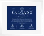 Salgado surname history and heritage in Deep Blue with White Matte Frame