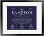 Sampson family name meaning and history in Navy Blue with Black Matte Frame