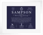 Sampson family name meaning and history in Navy Blue with White Matte Frame Sampson family name meaning and history in Navy Blue with White Matte Frame