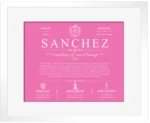 Sanchez surname meaning origin and heritage in Pink with White Matte Frame Sanchez surname meaning origin and heritage in Pink with White Matte Frame