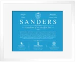 Sanders surname heritage and history in Blue with White Matte Frame