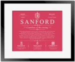 Sanford surname meaning and origin in Red with Black Matte Frame