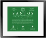 Santos surname meaning and origin in Dark Green with Black Matte Frame