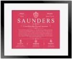 Saunders personalized surname meaning in Red with Black Matte Frame