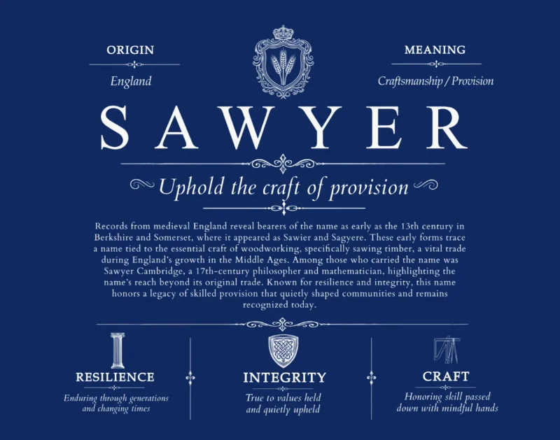 Sawyer surname meaning origin and heritage in Deep Blue