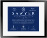 Sawyer surname meaning origin and heritage in Deep Blue with Black Matte Frame