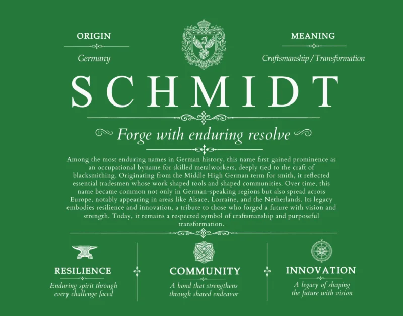 Schmidt family name meaning and history in Dark Green