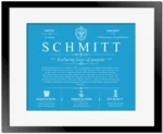 Schmitt personalized family surname in Blue with Black Matte Frame
