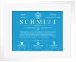 Schmitt personalized family surname in Blue with White Matte Frame