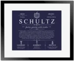 Schultz surname heritage and history in Navy Blue with Black Matte Frame