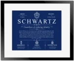 Schwartz family name heritage in Deep Blue with Black Matte Frame