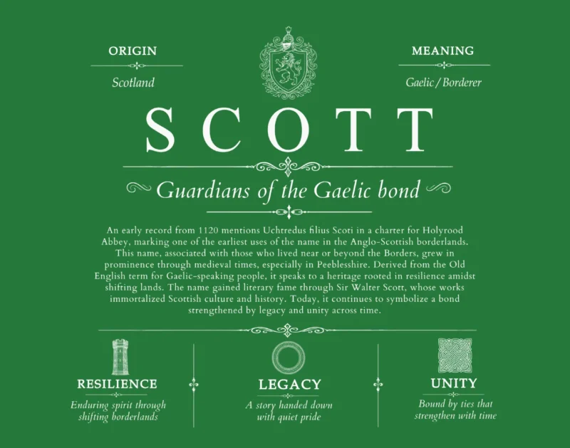 Scott surname origin and family heritage in Dark Green