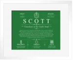 Scott surname origin and family heritage in Dark Green with White Matte Frame