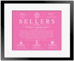 Sellers surname origin and history in Pink with Black Matte Frame