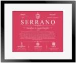 Serrano surname meaning and origin in Red with Black Matte Frame
