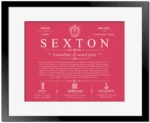 Sexton surname history and heritage in Red with Black Matte Frame