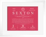 Sexton surname history and heritage in Red with White Matte Frame
