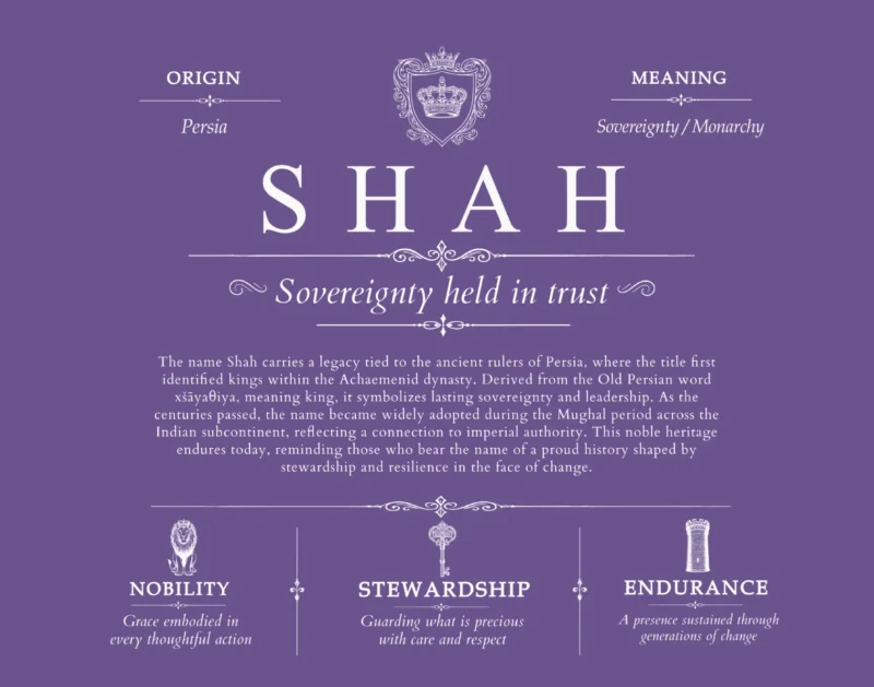 Shah surname origin and family heritage in Purple