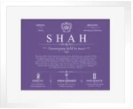 Shah surname origin and family heritage in Purple with White Matte Frame