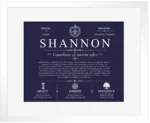 Shannon last name history and origin in Navy Blue with White Matte Frame