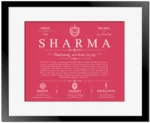 Sharma personalized surname meaning in Red with Black Matte Frame