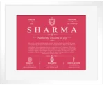 Sharma personalized surname meaning in Red with White Matte Frame Sharma personalized surname meaning in Red with White Matte Frame