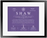 Shaw surname meaning origin and heritage in Purple with Black Matte Frame