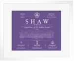 Shaw surname meaning origin and heritage in Purple with White Matte Frame