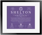 Shelton surname meaning and origin in Purple with Black Matte Frame