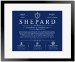 Shepard personalized family surname in Deep Blue with Black Matte Frame