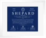Shepard personalized family surname in Deep Blue with White Matte Frame