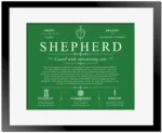 Shepherd personalized last name meaning in Dark Green with Black Matte Frame