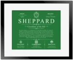 Sheppard family name origin and history in Dark Green with Black Matte Frame