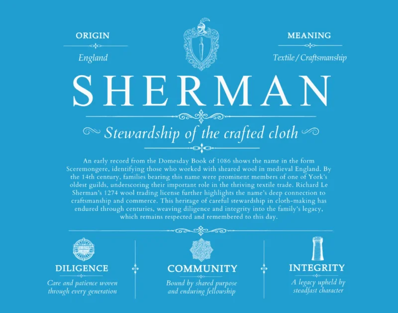 Sherman surname origin and family heritage in Blue