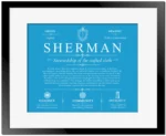 Sherman surname origin and family heritage in Blue with Black Matte Frame