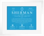 Sherman surname origin and family heritage in Blue with White Matte Frame