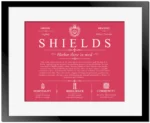 Shields last name history and origin in Red with Black Matte Frame