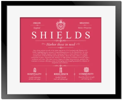 Shields last name history and origin in Red with Black Matte Frame