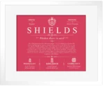 Shields last name history and origin in Red with White Matte Frame