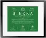 Sierra family name origin and history in Dark Green with Black Matte Frame