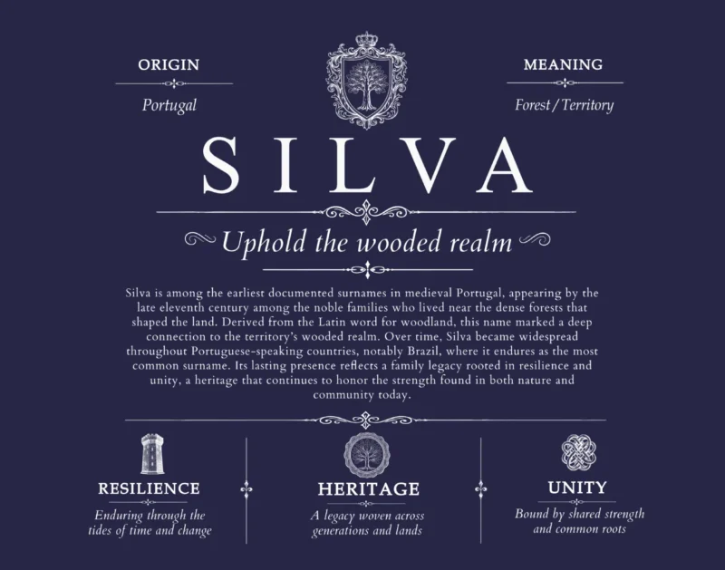 Silva family name origin and history in Navy Blue