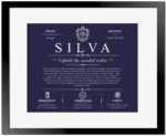 Silva family name origin and history in Navy Blue with Black Matte Frame
