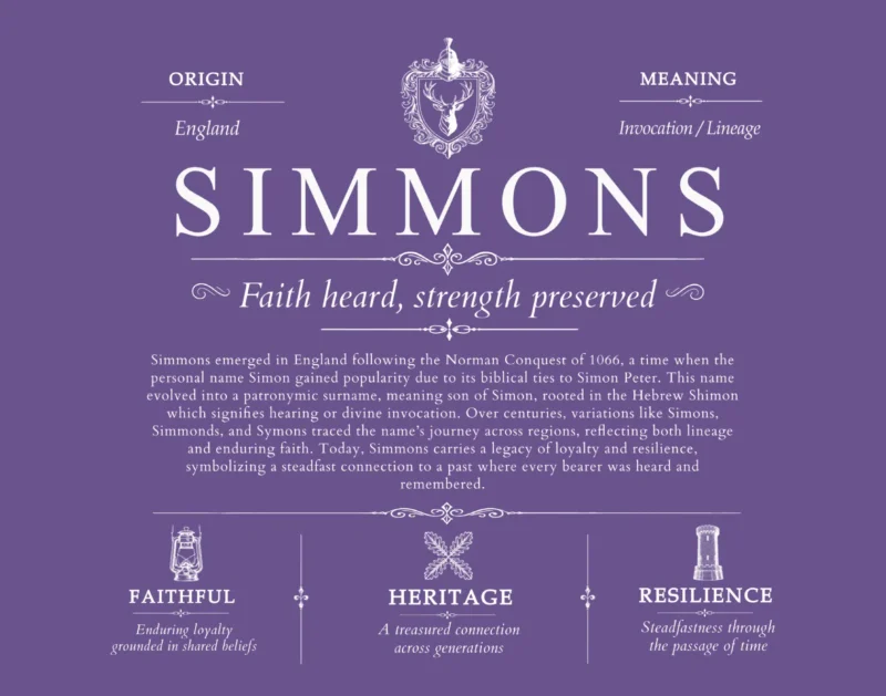 Simmons last name origin and heritage in Purple